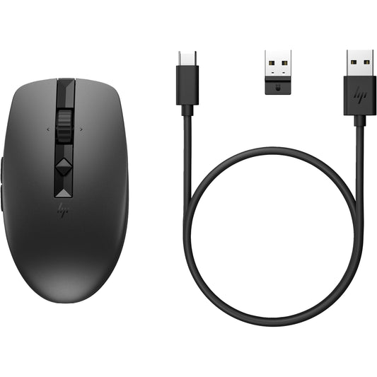 HP 710 punjivi tihi miš. Za obje ruke. RF bežični + Bluetooth. 3000 DPI. Crni.