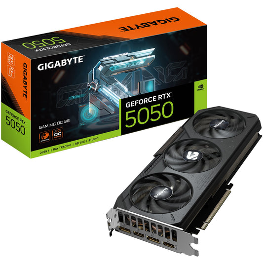 GIGABYTE GeForce RTX 5050 GAMING OC 8G grafička kartica - 8GB GDDR6. 128bit. PCI-E 5.0. Takt jezgra 2632MHz. 2 x DP. 2xHDMI NVIDIA DLSS 4. GV-N5050GAMING OC-8GD. GeForce RTX 5050. 8GB. GDDR6. 128 bita. 7680 x 4320 piksela. PCI Express 5.0