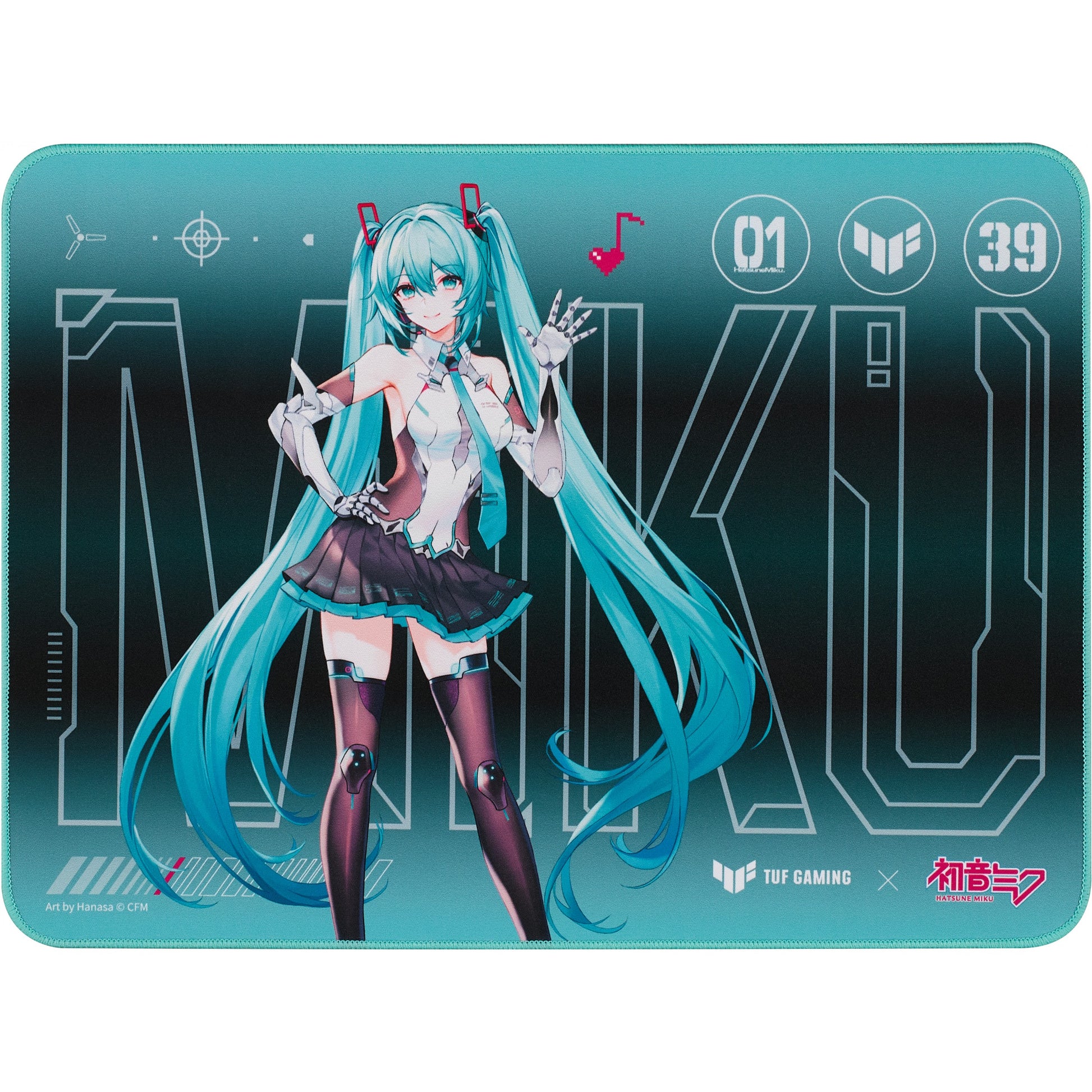 ASUS TUF Gaming P1 Hatsune Miku Edition. Tirkizna. Slika. Tkanina. Guma. Protivklizna baza. Podloga za gejmerski miš.