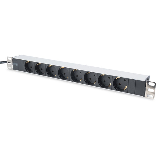 Digitus produžni kabel s aluminijskim profilom. Utičnica s 8 izvoda i uzemljenjem. Kabl od 2 m s uzemljenjem. Crna.