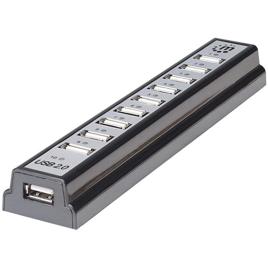 Manhattan Hi-Speed USB 2.0 Desktop Hub. 10 portova. Napajanje putem USB-a ili AC adaptera. USB 2.0. 480 Mbps. Crna. Srebrna. Plastična. Performanse.