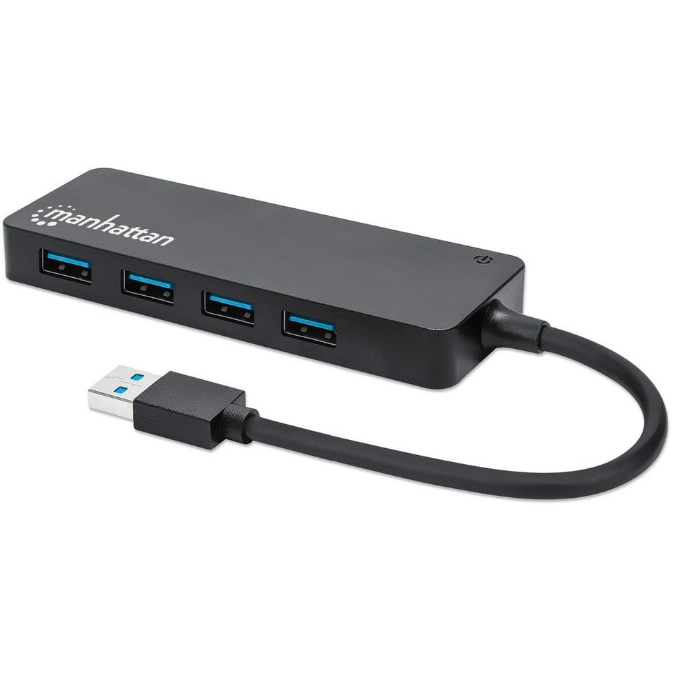 Manhattan 4-portni USB 3.2 Gen 1 hub. USB-A muški na 4 x USB-A ženski. Brzina prijenosa podataka od 5 Gbps. Napajanje putem USB-a. Crna. USB 3.2 Gen 1 (3.1 Gen 1) Tip-A. USB 3.2 Gen 1 (3.1 Gen 1) Tip-A. 5000 Mbps. Crna. Akrilonitril butadien stiren (ABS). 0,135 mm