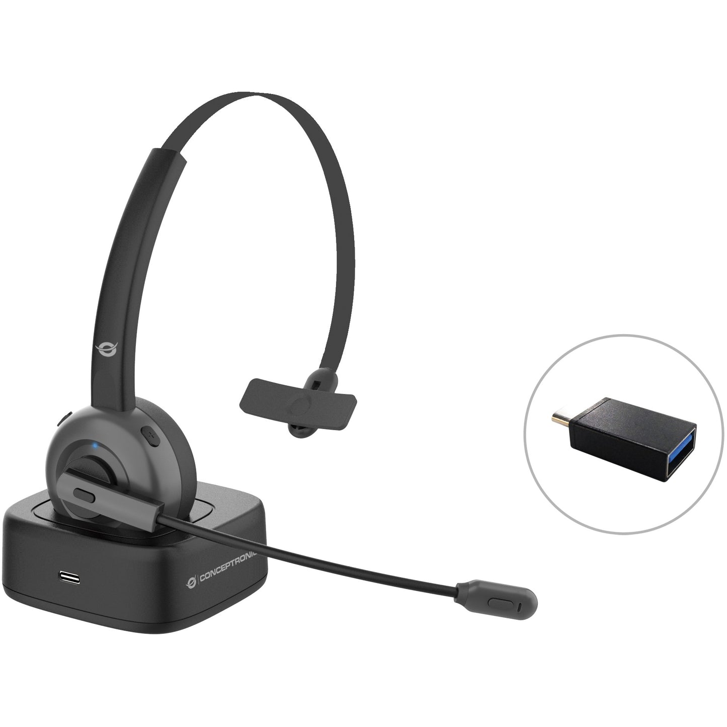 Conceptronic POLONA bežične Bluetooth slušalice s punjacem. Bežične. Za ured/pozivni centar. 0 - 20000 Hz. 150 g. Slušalice. Crne.