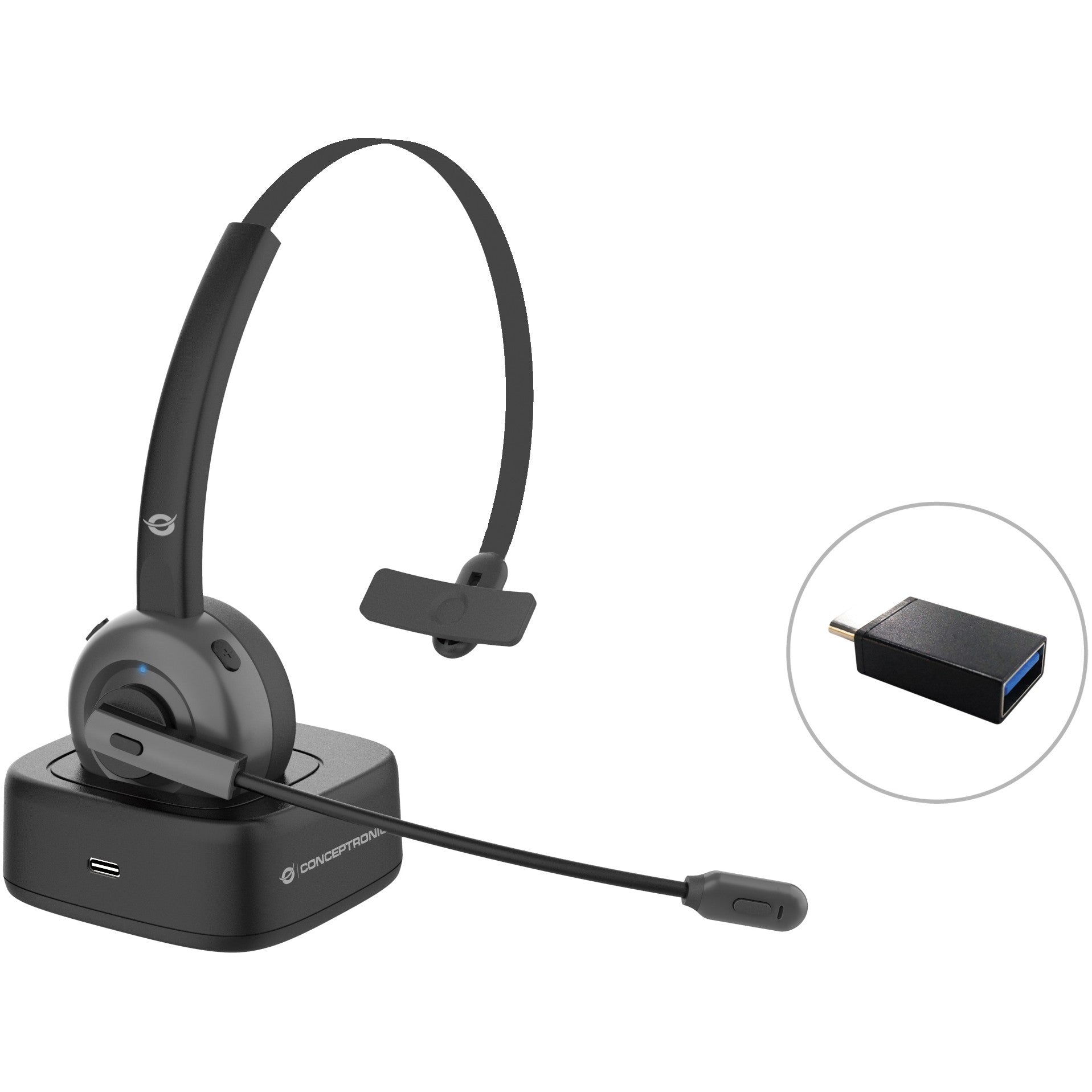 Conceptronic POLONA bežične Bluetooth slušalice s punjacem. Bežične. Za ured/pozivni centar. 0 - 20000 Hz. 150 g. Slušalice. Crne.