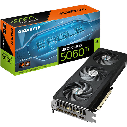 GIGABYTE GeForce RTX 5060 Ti EAGLE MAX OC 16G grafička kartica - 16GB GDDR7. 128bit. PCI-E 5.0. Takt jezgra 2617MHz. 3 x DP. 1 x HDMI. NVIDIA DLSS 4. GV-N506TEAGLEMAX OC-16GD. GeForce RTX 5060 Ti. 16GB. GDDR7. 128 bita. 7680 x 4320 piksela. PCI Express 5.0