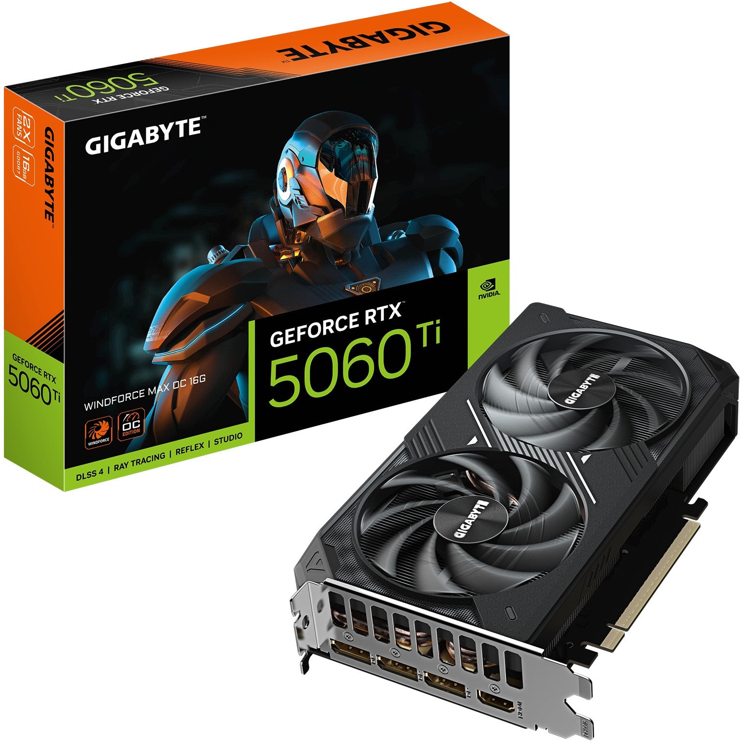 GIGABYTE GeForce RTX 5060 Ti WINDFORCE MAX OC 16G Grafička kartica – 16 GB GDDR7. 128-bit. PCI-E 5.0. Frekvencija jezgra 2587 MHz. 3 x DisplayPort. 1 x HDMI. NVIDIA DLSS 4. GV-N506TWF2MAX OC-16GD. GeForce RTX 5060 Ti. 16 GB. GDDR7. 128-bit. 7680 x 4320 piksela. PCI Express 5.0