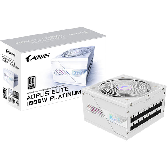 GIGABYTE AORUS ELITE P1000W ICE napajanje - PCIe 5.0. 80 PLUS Platinum. Potpuno modularni dizajn. 120 mm ventilator. ATX 3.0 kompatibilno. EU utikač. 1000W. 100-240V. 50/60Hz. 15-6.5A. Aktivno. 125W