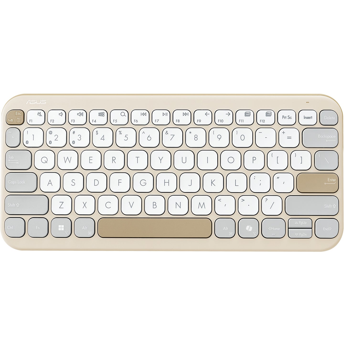 ASUS Marshmallow tastatura KW100. 75%. Bežična. Bluetooth. Makazasti prekidač. QWERTY. Bež. Siva. Bijela.