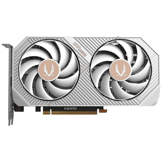 Zotac GAMING GeForce RTX 5060 Twin Edge OC White Edition. GeForce RTX 5060. 8GB. GDDR7. 128 bita. 7680 x 4320 piksela. PCI Express x8 5.0