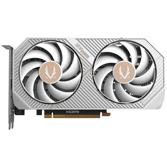 Zotac GAMING GeForce RTX 5060 Twin Edge OC White Edition. GeForce RTX 5060. 8GB. GDDR7. 128 bita. 7680 x 4320 piksela. PCI Express x8 5.0