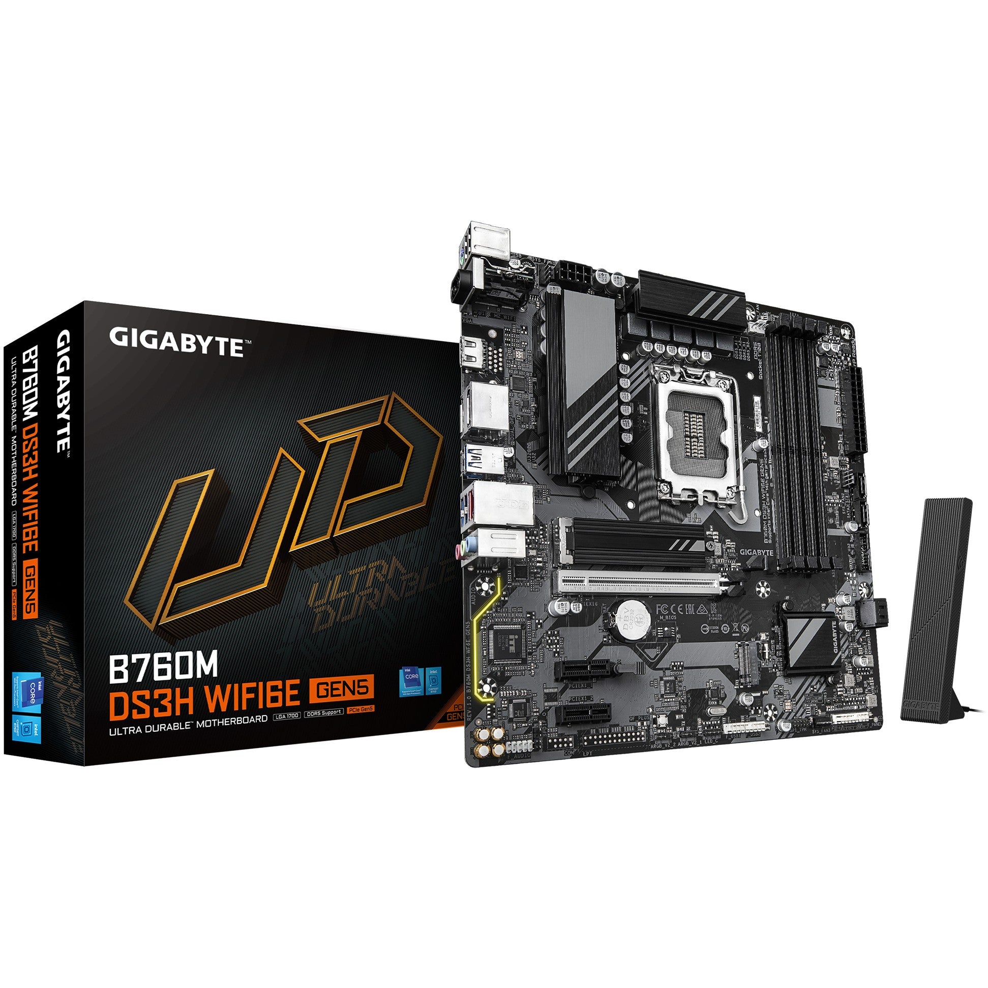 GIGABYTE B760M DS3H WIFI6E GEN5 matična ploča - Podržava Intel Core procesore 14. generacije. 6+2+1 faze digitalnog VRM-a. do 5600 MHz DDR5. 2 x PCIe 4.0 M.2. Wi-Fi 6E. 2.5 GbE LAN. USB 3.2 Gen2. Intel. LGA 1700. Intel® Celeron®. Intel Core i3 12. generacije. Intel Core i3 13. generacije. Intel Core i3 14. generacije. Intel.... LGA 1700. DDR5 SDRAM