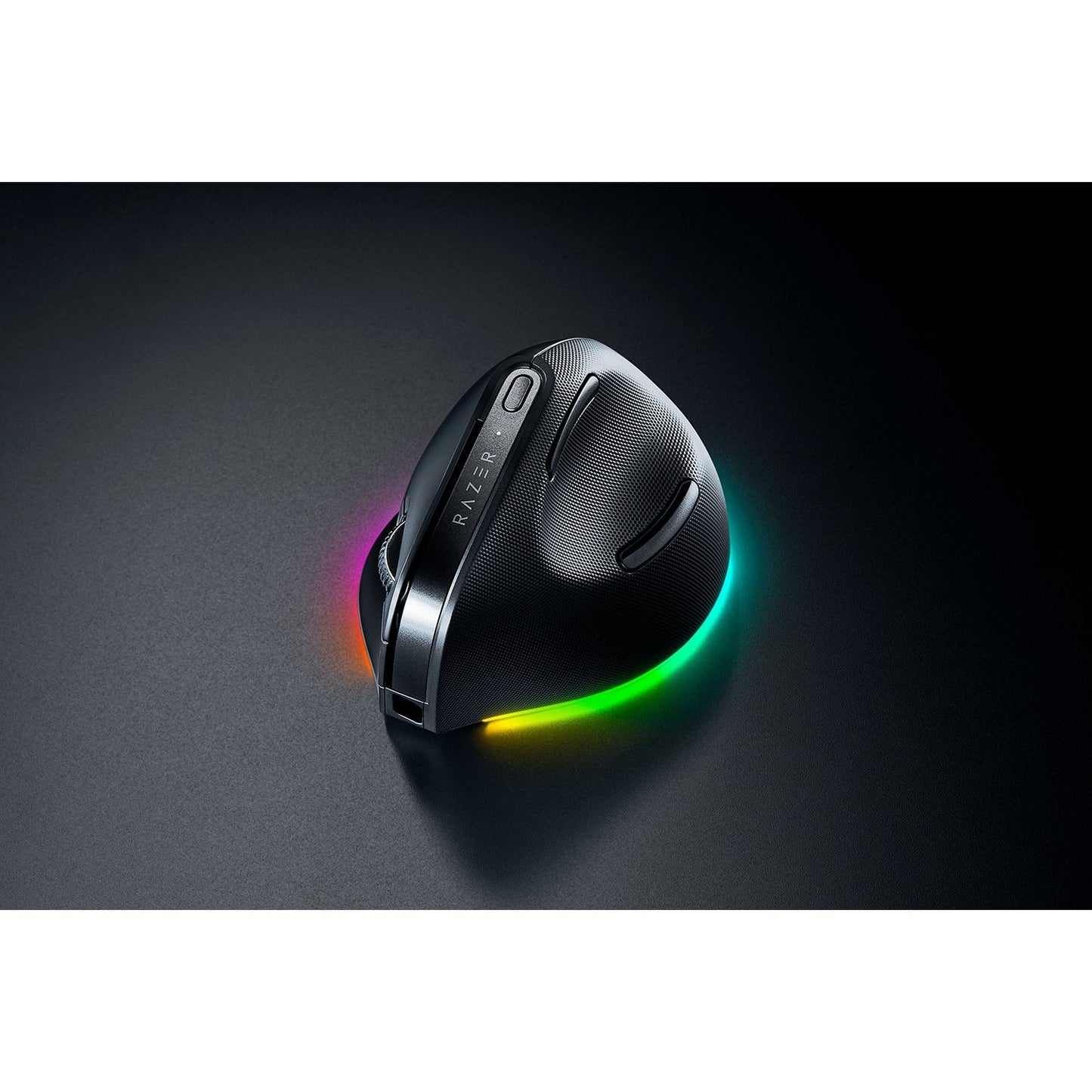 Razer Pro Click V2 vertikalna. Desna. Vertikalni dizajn. Optička. RF bežična + Bluetooth + USB Type-C. 30000 DPI. Crna.