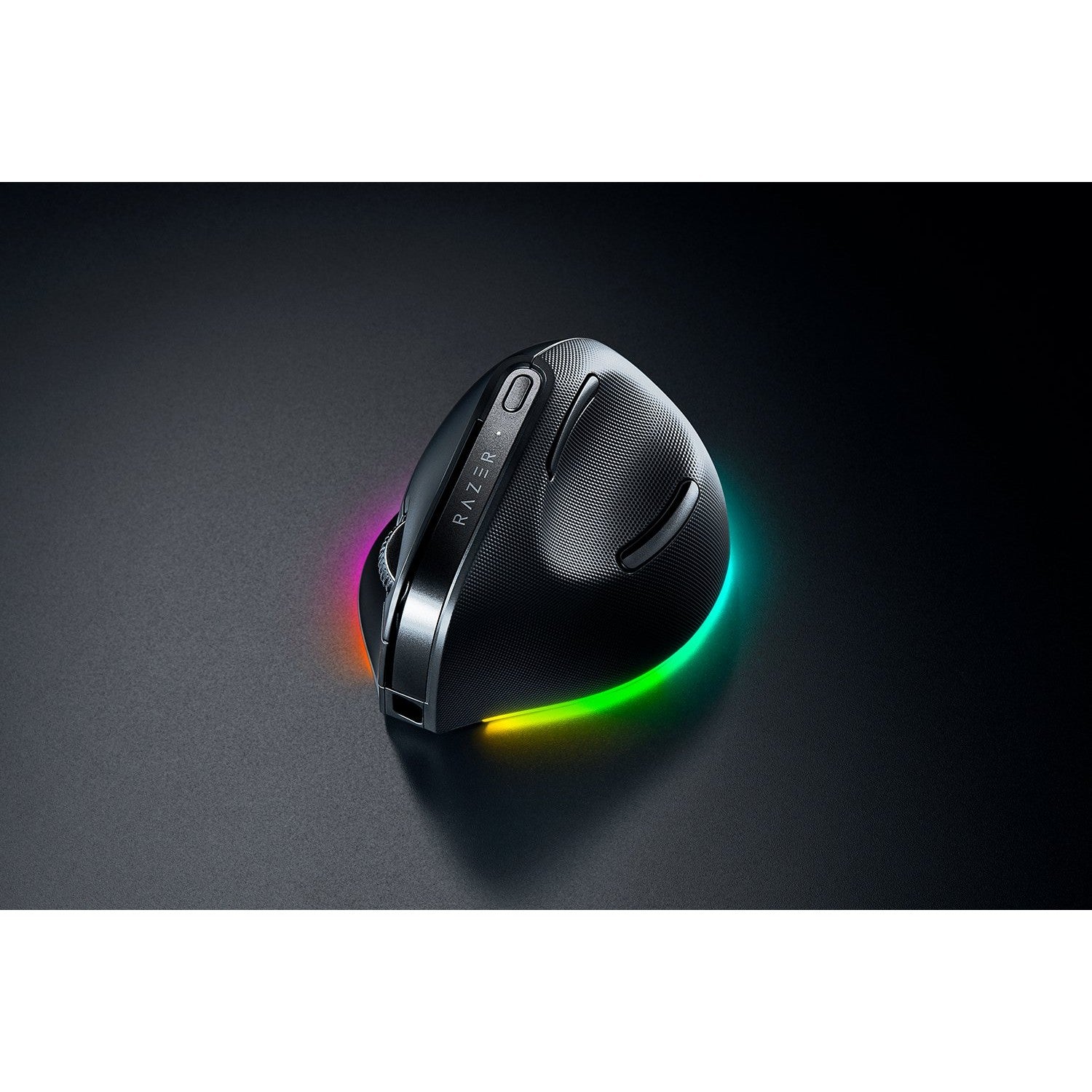 Razer Pro Click V2 vertikalna. Desna. Vertikalni dizajn. Optička. RF bežična + Bluetooth + USB Type-C. 30000 DPI. Crna.