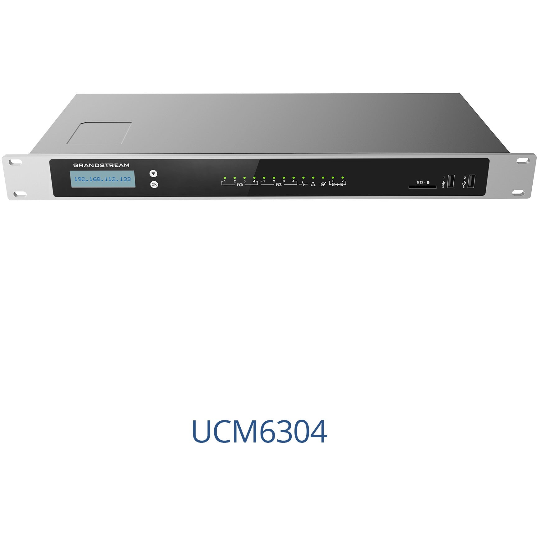 Grandstream Networks UCM6304. IP Centrex (hostovani/virtualni IP). 2000 korisnika. Gigabit Ethernet. 100-240 V. 50-60 Hz. 12 V