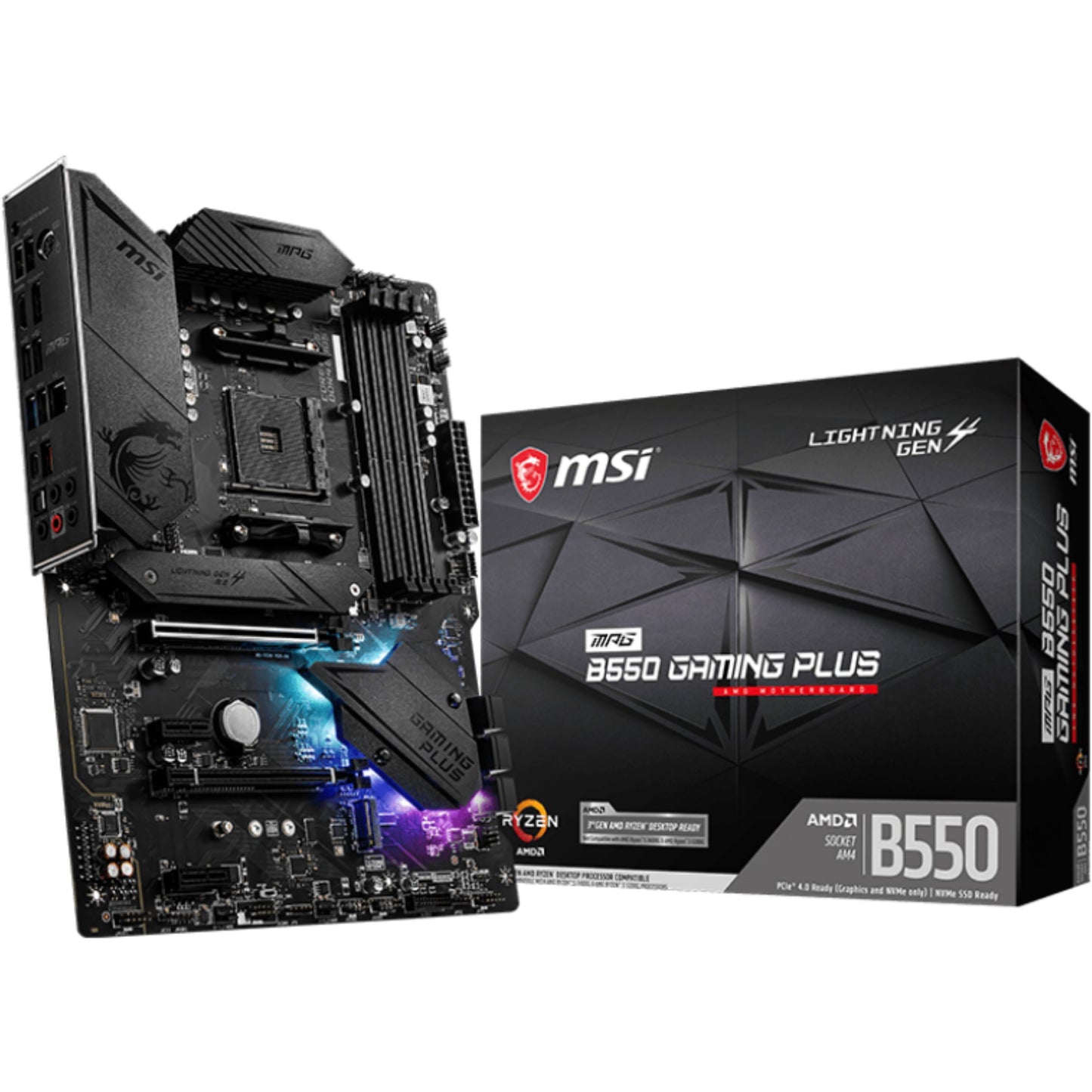 MSI MPG B550 Gaming Plus. AMD. Podnožje AM4. AMD Ryzen 3000 serija. DDR4 SDRAM. 128GB. DIMM