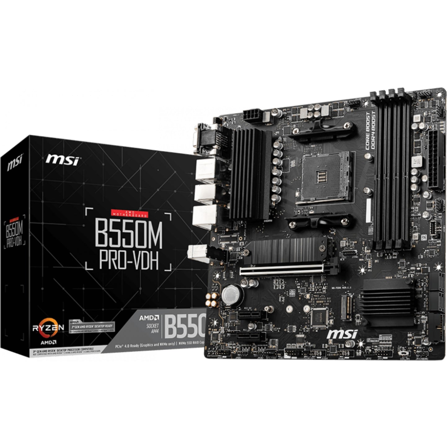 MSI B550M PRO-VDH. AMD. Podnožje AM4. AMD Ryzen 3000 serija. DDR4 SDRAM. 128GB. DIMM