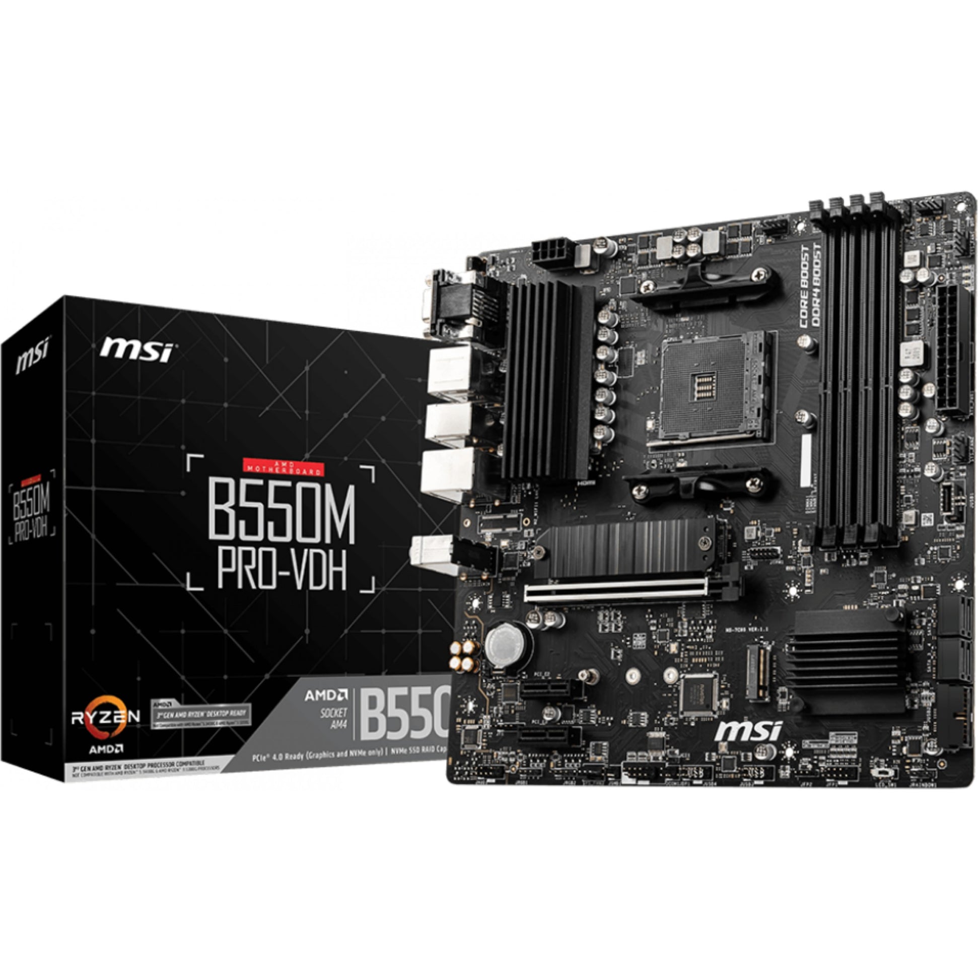 MSI B550M PRO-VDH. AMD. Podnožje AM4. AMD Ryzen 3000 serija. DDR4 SDRAM. 128GB. DIMM