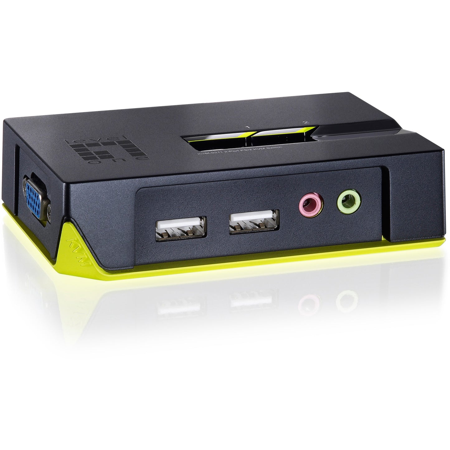 LevelOne 2-portni USB KVM prekidač sa zvukom. 2048 x 1536 piksela. Crna. Zelena.