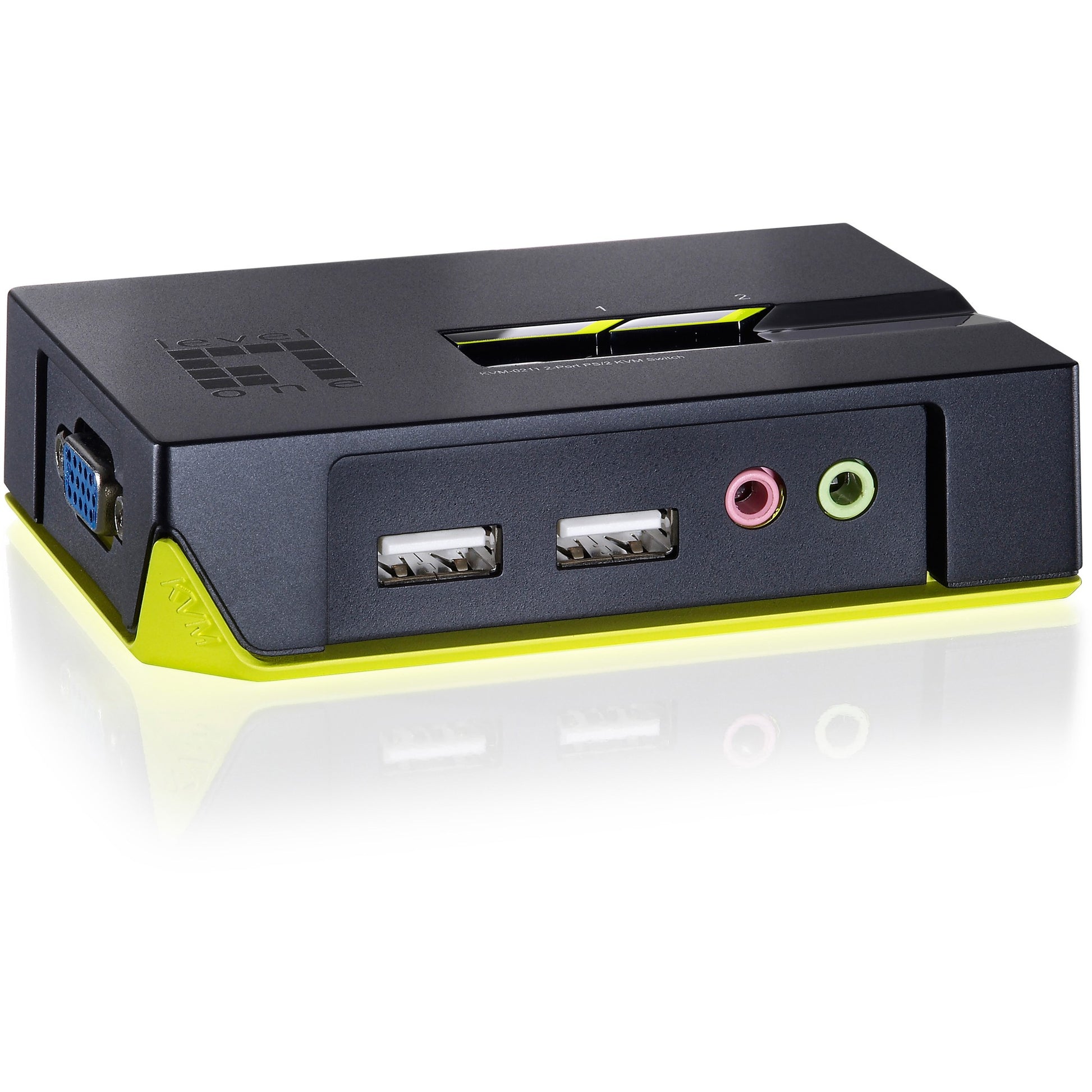 LevelOne 2-portni USB KVM prekidač sa zvukom. 2048 x 1536 piksela. Crna. Zelena.