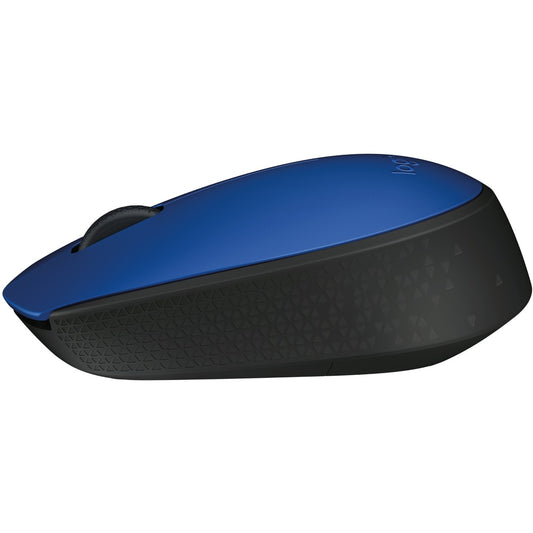 Logitech M171. Za ambidekstralnu upotrebu. Optički. Bežični RF. 1000 DPI. Crna. Plava.