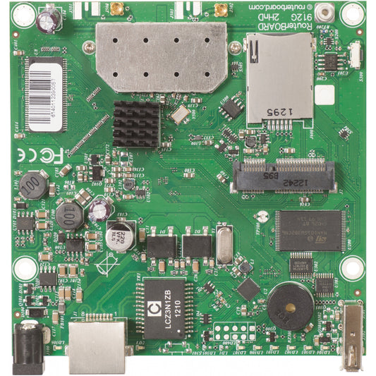 Mikrotik RB912UAG-2HPND. Matična ploča. Ruter. Jednopojasni (2.4 GHz). Wi-Fi 4 (802.11n). 983.7 Mbps. IEEE 802.11b. IEEE 802.11g. IEEE 802.11n