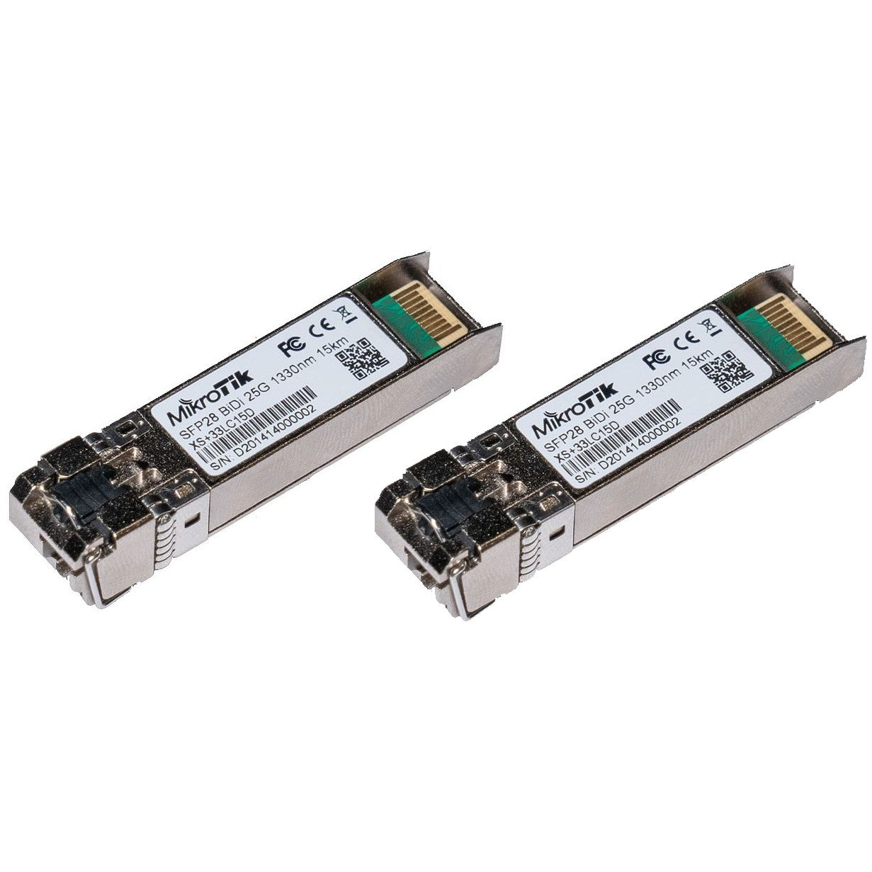 Mikrotik SFP/SFP+/SFP28 BiDi: XS+2733LC15D. Optička vlakna. 25000 Mbps. LC. SFP. SFP+. SFP28. 15000 m. 1330 nm