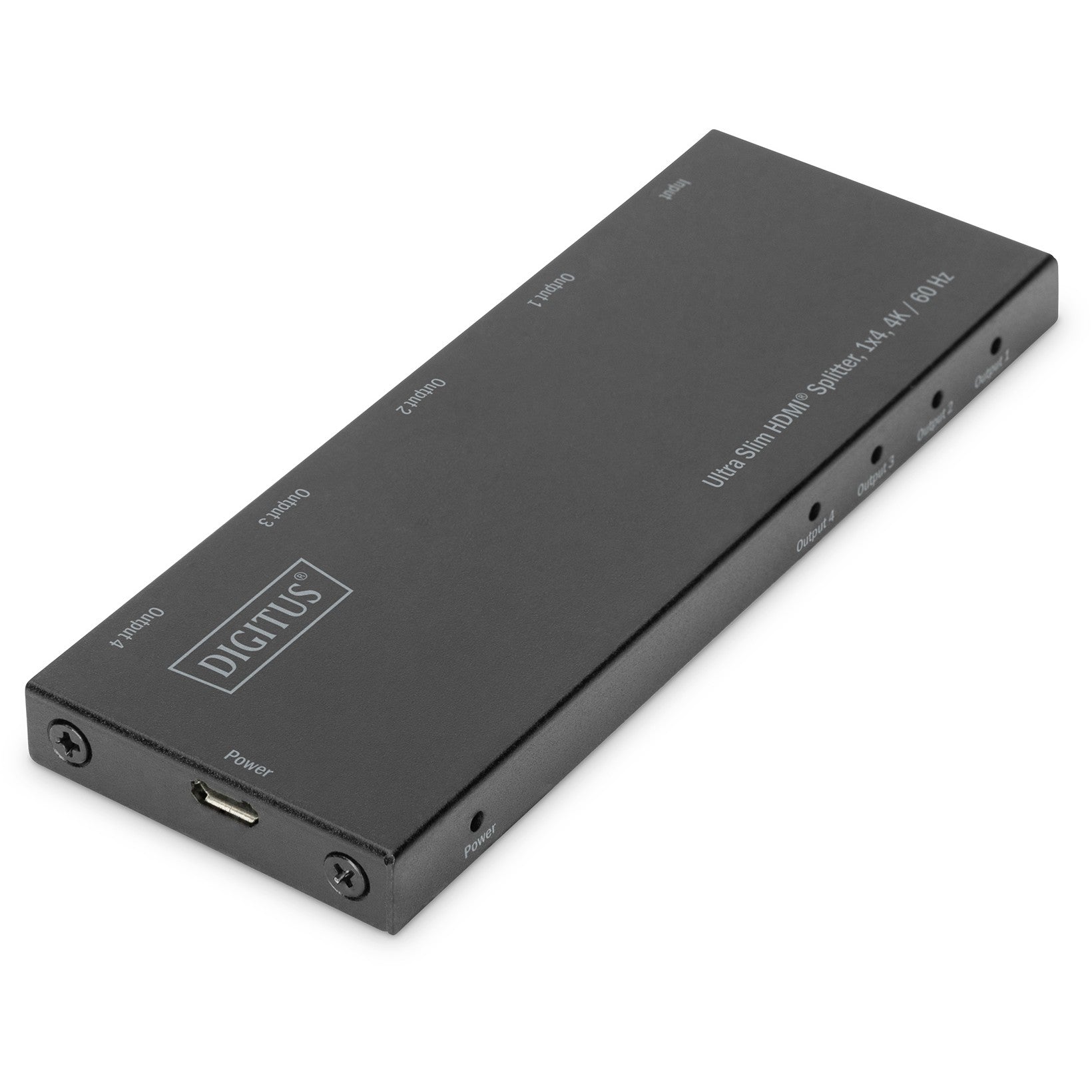Digitus Ultra Slim HDMI® razdjelnik. 1x4. 4K / 60 Hz. HDMI. HDMI. 4096 x 2160 piksela. Crni. Metalni. 4K Ultra HD
