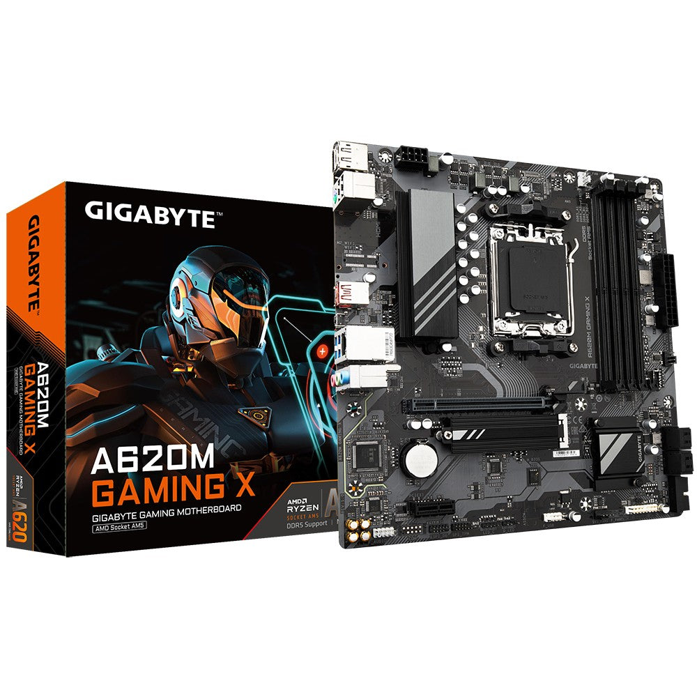 GIGABYTE A620M GAMING X matična ploča - Podržava AMD Ryzen 8000 procesore. 8+2+1 fazni digitalni VRM. Do 8000MHz DDR5 (OC). 1x PCIe 4.0 M.2. GbE LAN. USB 3.2 Gen 2. AMD. Socket AM5. AMD Ryzen 7000 serija. Socket AM5. 192 GB DDR5 SDRAM
