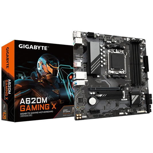 GIGABYTE A620M GAMING X matična ploča - Podržava AMD Ryzen 8000 procesore. 8+2+1 fazni digitalni VRM. Do 8000MHz DDR5 (OC). 1x PCIe 4.0 M.2. GbE LAN. USB 3.2 Gen 2. AMD. Socket AM5. AMD Ryzen 7000 serija. Socket AM5. 192 GB DDR5 SDRAM