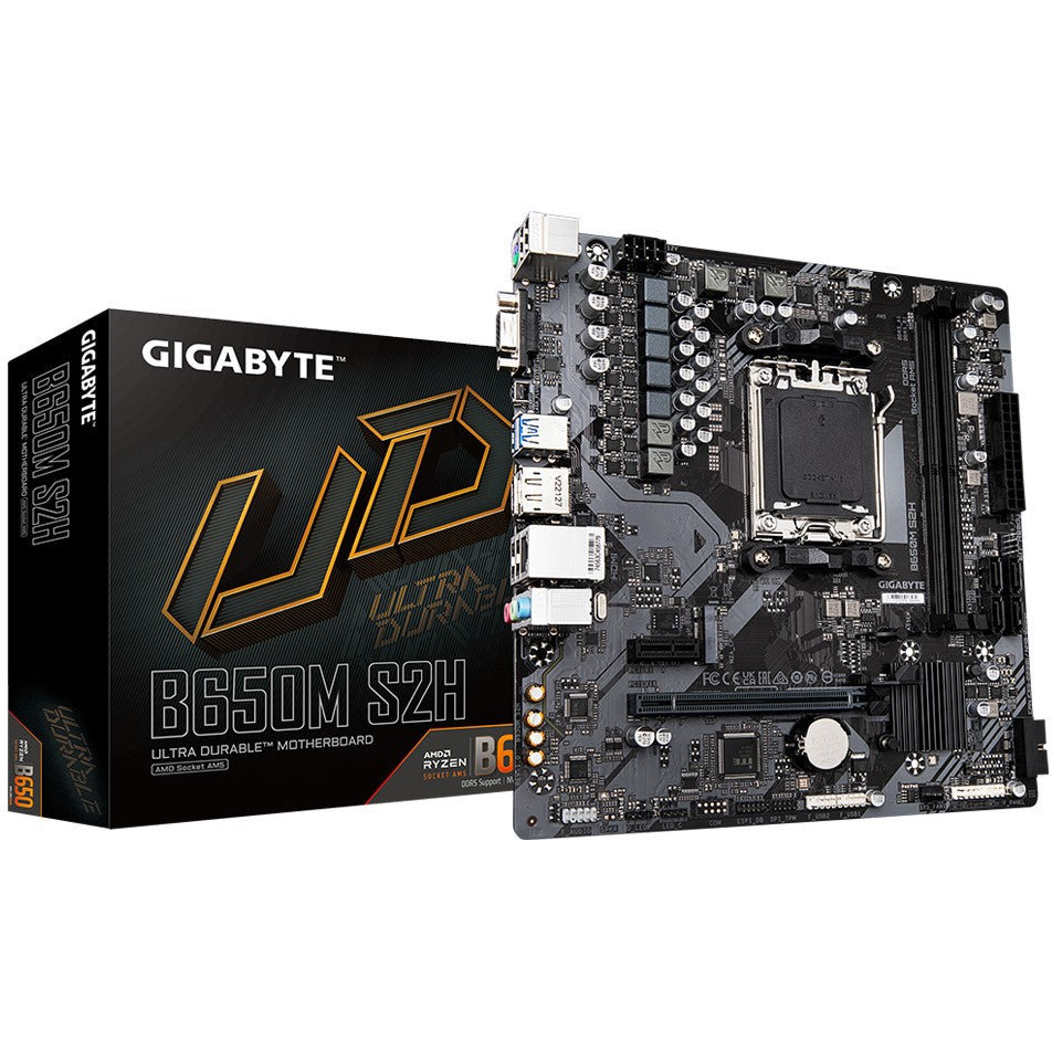 GIGABYTE B650M S2H matična ploča - AMD Ryzen 9000 serija. 5+2+2 faze VRM. do 6400 MHz DDR5 (OC). 1xPCIe 4.0 M.2. GbE LAN. USB 3.2 Gen 1. AMD. Podnožje AM5. AMD Ryzen 7000 serija. AMD Ryzen 8000 serija. AMD Ryzen 9000 serija. Podnožje AM5. DDR5 SDRAM. 128GB