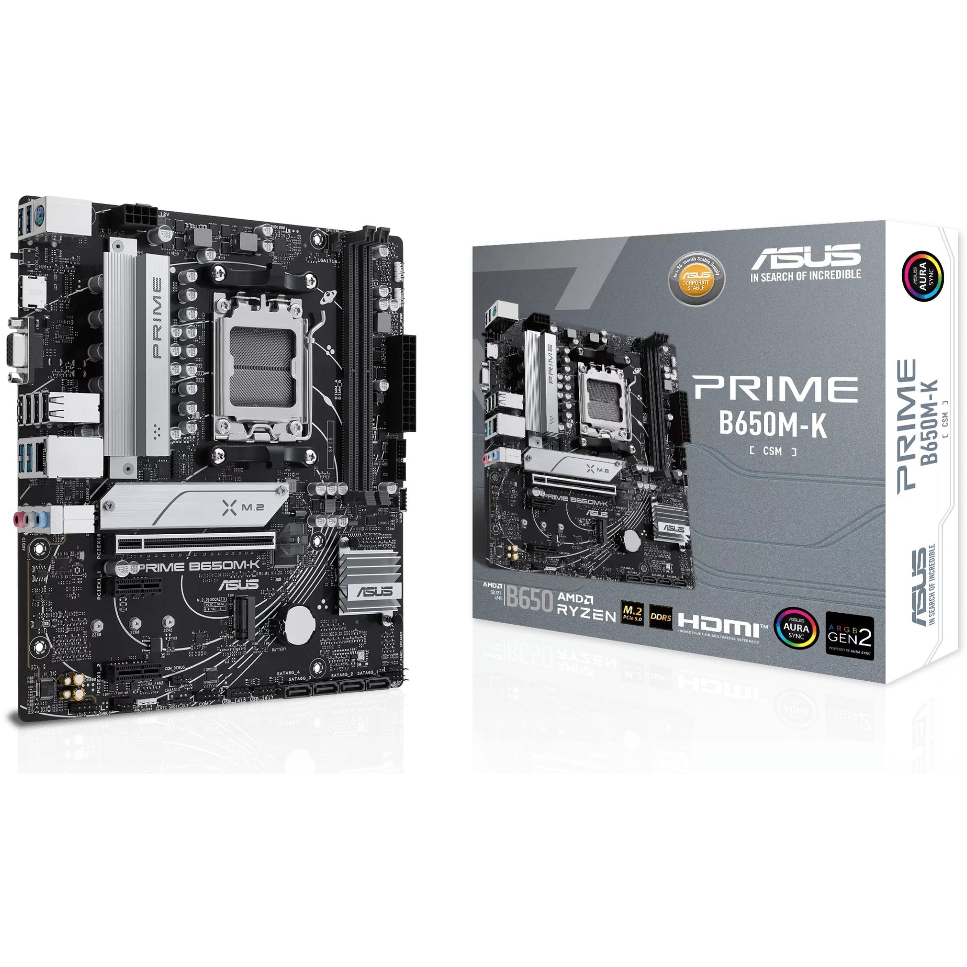 ASUS PRIME B650M-K. AMD. Podnožje AM5. AMD Ryzen 7000 serija. Podnožje AM5. DDR5-SDRAM. 96 GB
