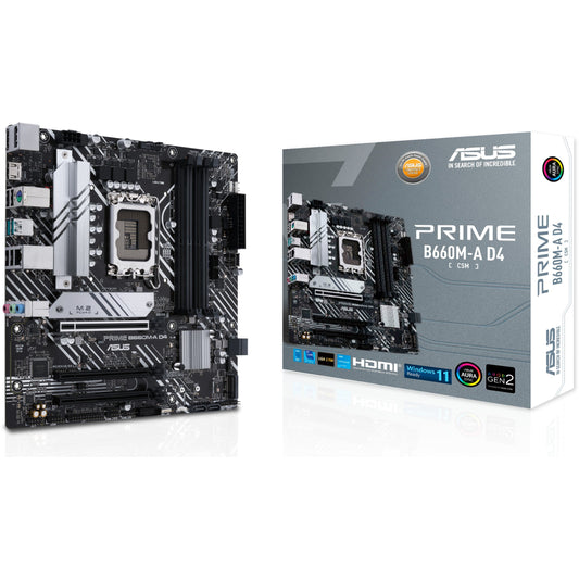 ASUS PRIME B660M-A D4-CSM. Intel. LGA 1700. Intel® Celeron®. Intel® Core™ i3. Intel® Core™ i5. Intel® Core™ i7. Intel® Core™ i9..... DDR4 SDRAM. 128 GB. DIMM