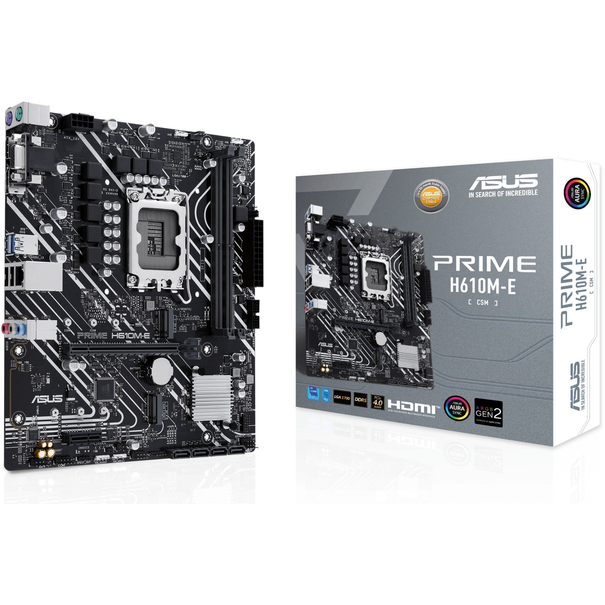 ASUS PRIME H610M-E-CSM. Intel. LGA 1700. Intel® Celeron®. Intel® Core™ i3. Intel® Core™ i5. Intel® Core™ i7. Intel® Core™ i9..... LGA 1700. DDR5 SDRAM. 96 GB