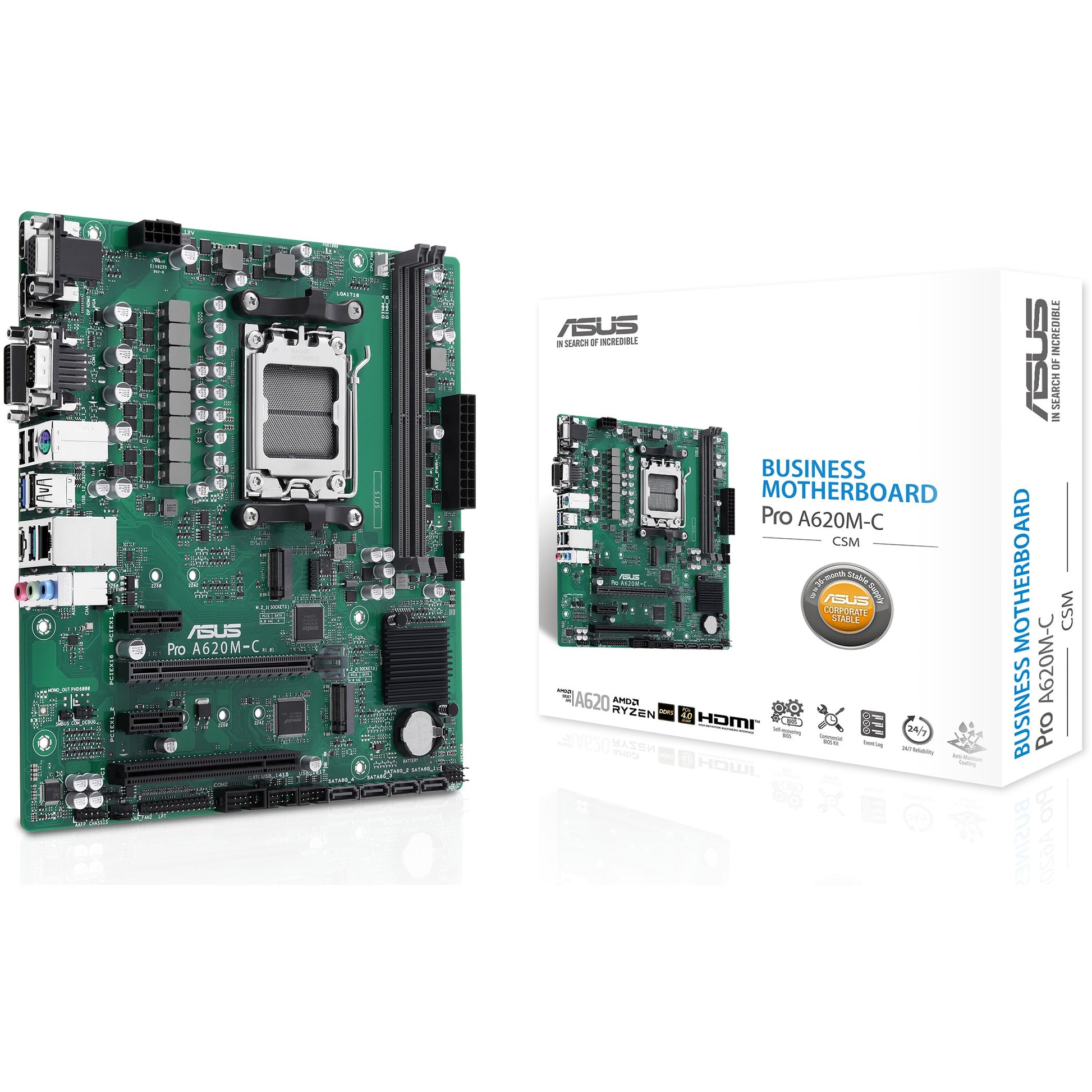 ASUS PRO A620M-C-CSM. AMD. Podnožje AM5. AMD Ryzen 7000 serija. Podnožje AM5. DDR5 SDRAM. 96GB