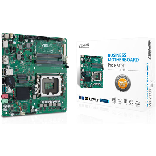 ASUS PRO H610T-CSM. AMD. LGA 1700. Intel® Celeron®. Intel® Core™ i3. Intel® Core™ i5. Intel® Core™ i7. Intel® Core™ i9..... DDR5-SDRAM. 64 GB. SO-DIMM