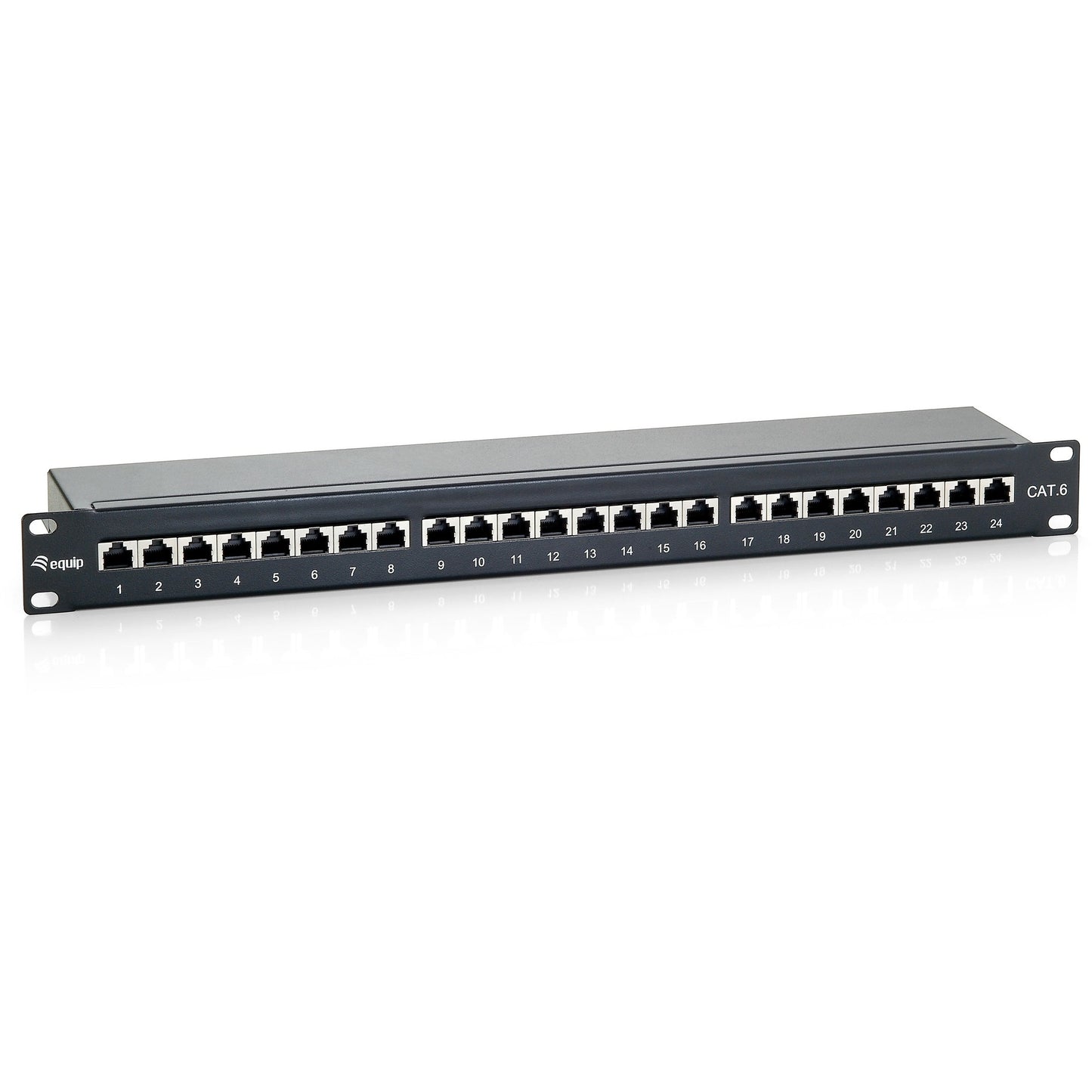 Equip 4-portni Premium Cat.6 oklopljeni patch panel. Crna. RJ-45. Zlatna. Cat6. Crna. Montaža u rack. 1U