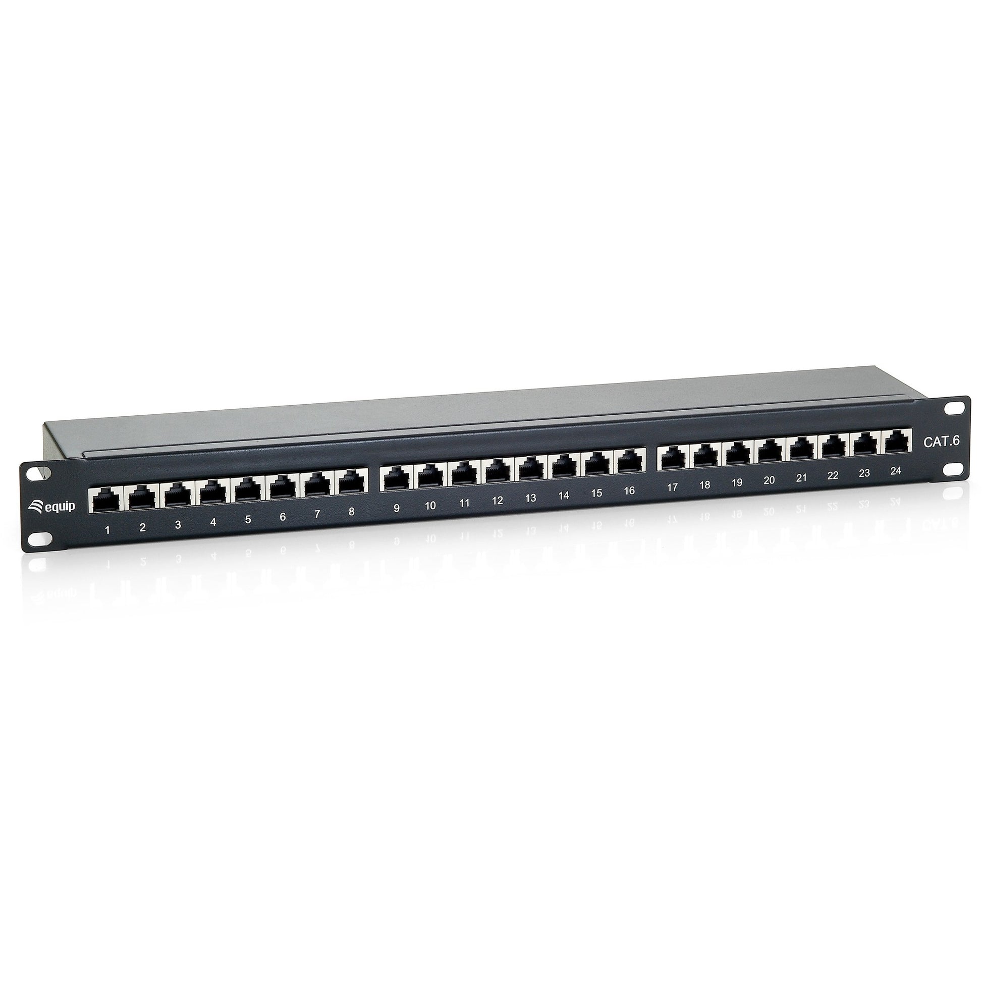 Equip 4-portni Premium Cat.6 oklopljeni patch panel. Crna. RJ-45. Zlatna. Cat6. Crna. Montaža u rack. 1U