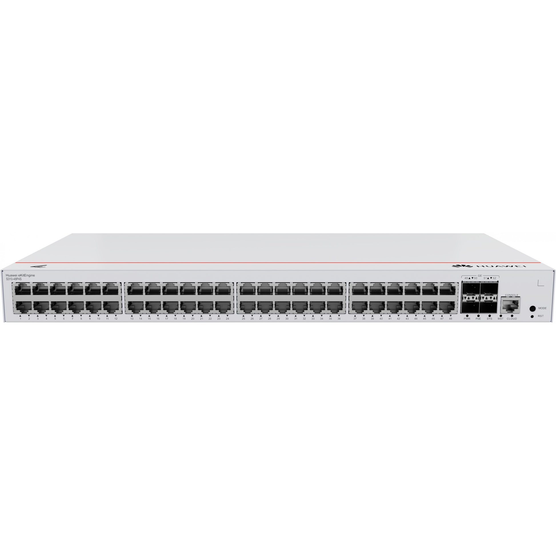 HUAWEI eKit S310 Serija S310-48P4S. Upravljani. L2+. Gigabit Ethernet (10/100/1000). Napajanje preko Etherneta (PoE). Montaža u rack. 1U