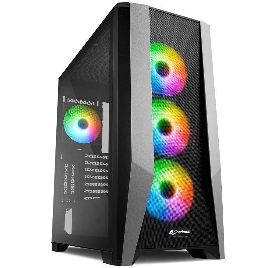 Sharkoon ELITE SHARK TG7M RGB. PC. Crna. ATX. EATX. micro ATX. Mini ITX. Gejming. Multifunkcionalna. Džepni ventilator.
