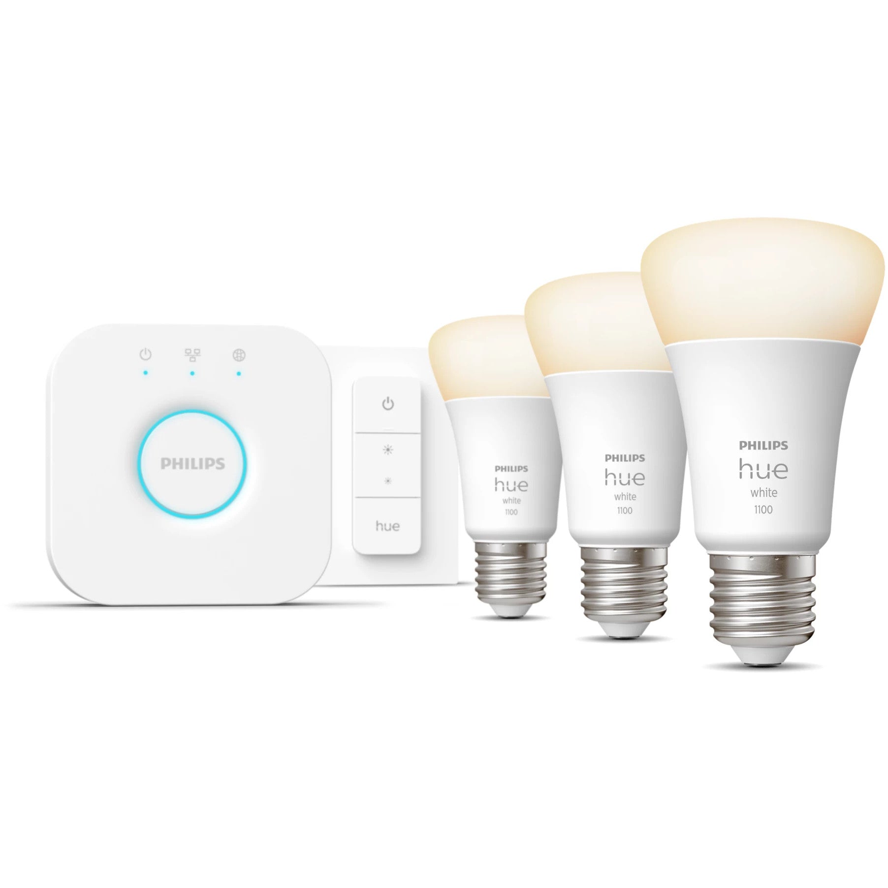 Philips Hue White početni komplet: E27 sijalica A60 (pakovanje od tri) + prekidač za prigušivanje. Pametna sijalica. Bluetooth. Bijela. Integrisana LED dioda. E27. A60