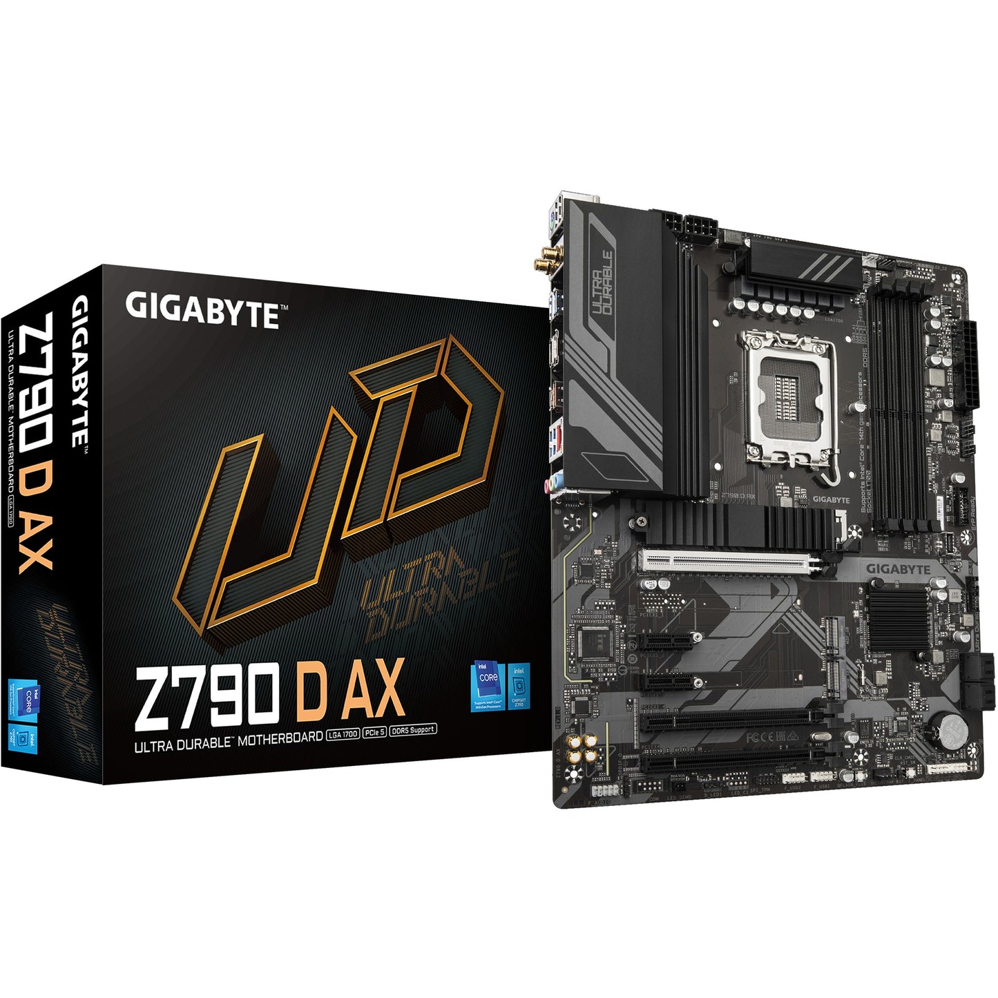 GIGABYTE Z790 D AX matična ploča - Podržava Intel Core procesore 14. generacije. 12+1+1 faze digitalnog VRM-a. do 7600MHz DDR5 (OC). 3xPCIe 4.0 M.2. Wi-Fi 6E. 2.5GbE LAN. USB 3.2 Gen 2. Intel. LGA 1700. Intel® Celeron®. Intel® Core™ i3. Intel® Core™ i5. Intel® Core™ i7. Intel® Core™ i9..... LGA 1700. 192 GB. DDR5 SDRAM