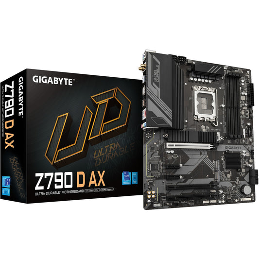 GIGABYTE Z790 D AX matična ploča - Podržava Intel Core procesore 14. generacije. 12+1+1 faze digitalnog VRM-a. do 7600MHz DDR5 (OC). 3xPCIe 4.0 M.2. Wi-Fi 6E. 2.5GbE LAN. USB 3.2 Gen 2. Intel. LGA 1700. Intel® Celeron®. Intel® Core™ i3. Intel® Core™ i5. Intel® Core™ i7. Intel® Core™ i9..... LGA 1700. 192 GB. DDR5 SDRAM