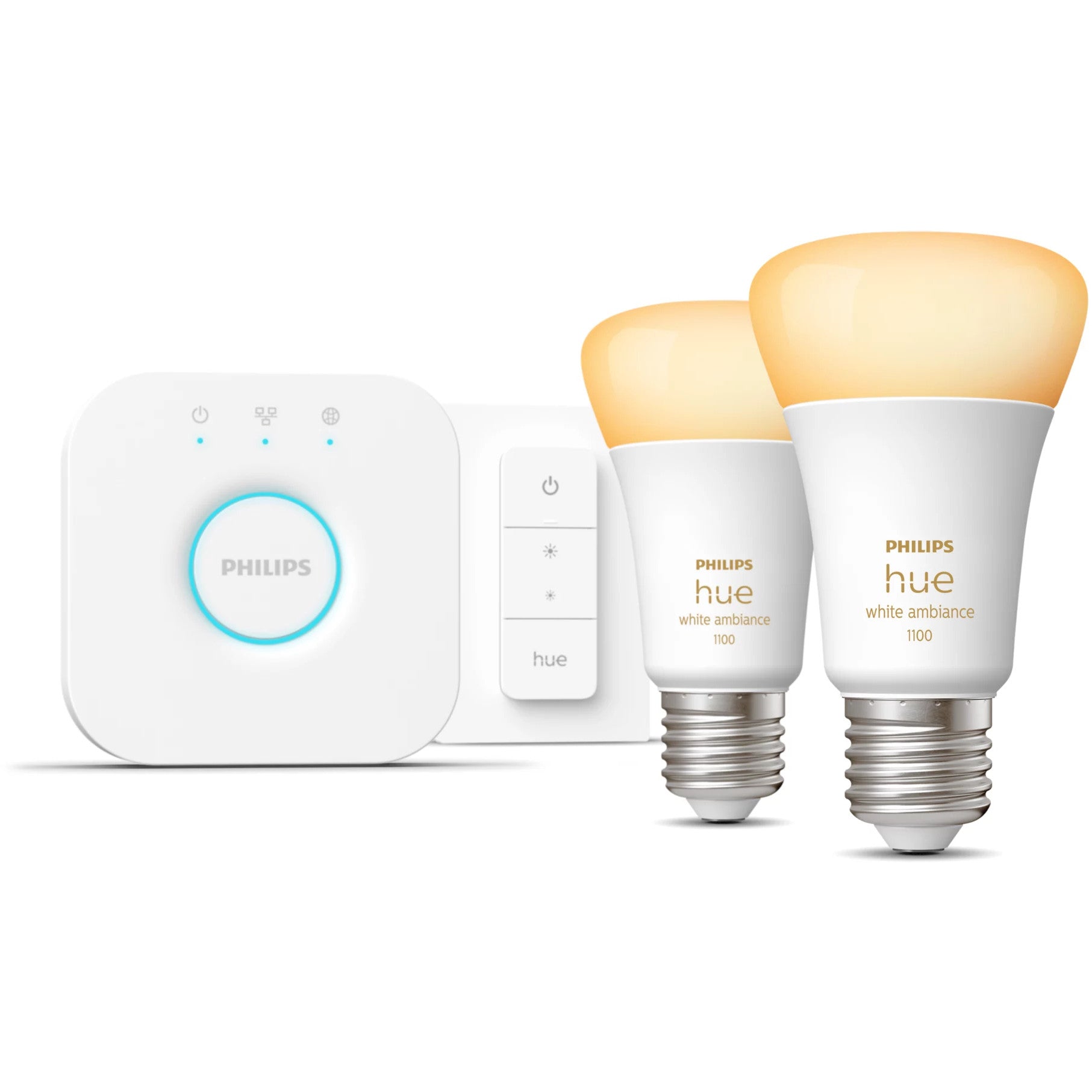 Philips Hue White Ambience početni komplet: E27 sijalica A60 dvostruko pakovanje + prekidač za prigušivanje. Pametni komplet za rasvjetu. Bluetooth. Bijela. LED. E27. A60