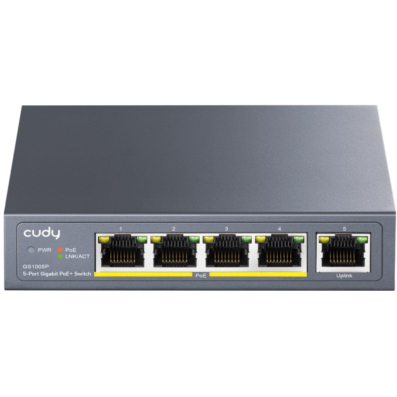 Cudy GS1005P. Gigabit Ethernet (10/100/1000). Napajanje preko Etherneta (PoE). Montaža u rack.