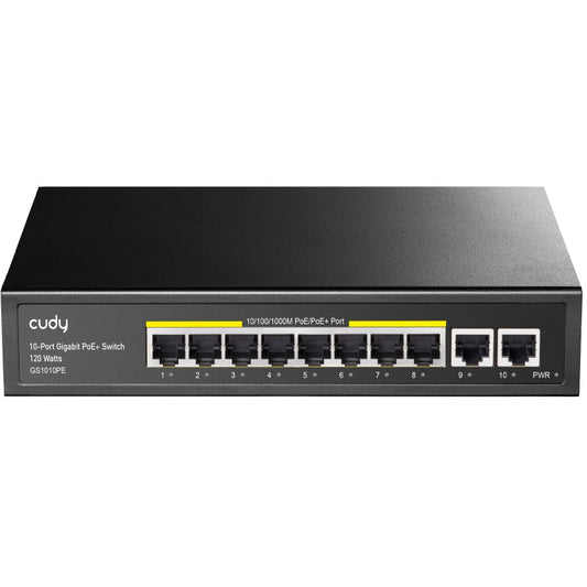 Cudy GS1010PE. Gigabit Ethernet (10/100/1000). Napajanje preko Etherneta (PoE). Montaža u rack. Montaža na zid.