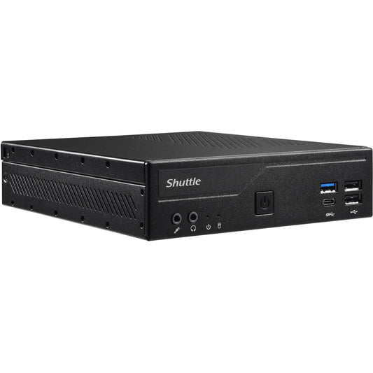 Shuttle Slim PC DH610. S1700. 1xHDMI. 2xDP. 1x 2.5" . 2x M.2. 2x LAN (Intel 1G + 2.5G). 2x COM. 24/7 kontinuirani rad. uklj. VESA. PC veličine 1.3L. Mini PC Barebone. LGA 1700. DDR4-SDRAM. M.2. SATA. Serial ATA II. Serial ATA III. 120 W