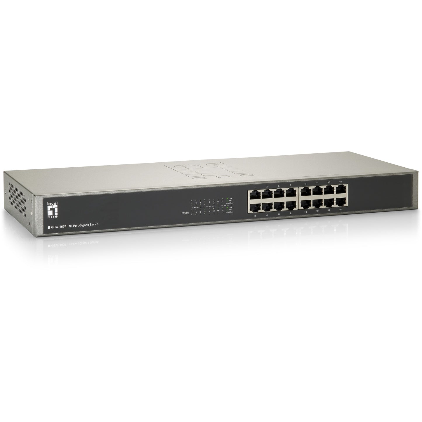 LevelOne 16-portni gigabitni prekidač. Neupravljan. Gigabit Ethernet (10/100/1000). Puni dupleks. Ugradnja u rack.