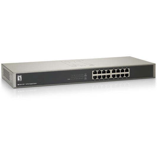 LevelOne 16-portni gigabitni prekidač. Neupravljan. Gigabit Ethernet (10/100/1000). Puni dupleks. Ugradnja u rack.