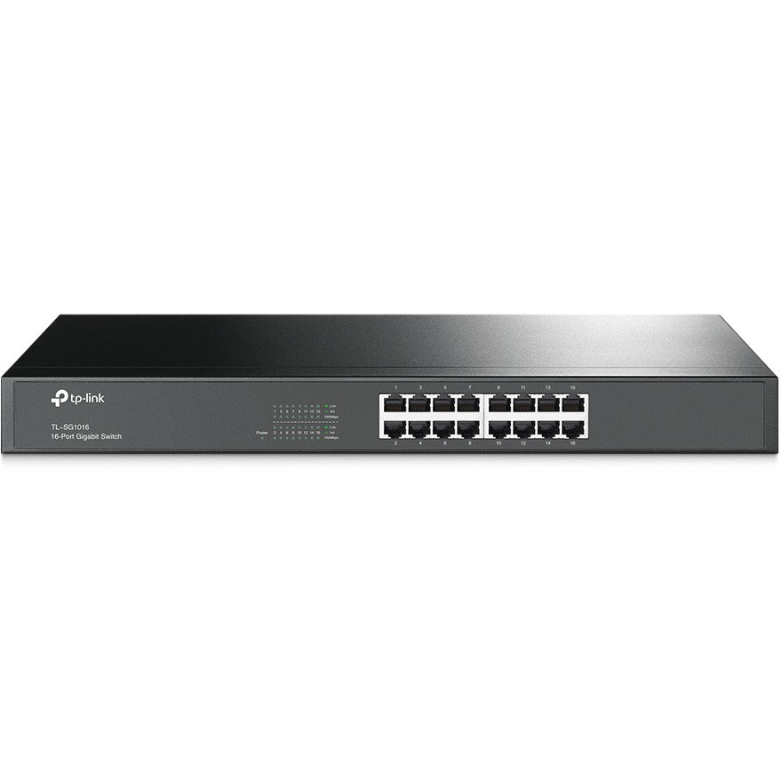 TP-Link 16-portni gigabitni switch. Neupravljan. Gigabit Ethernet (10/100/1000). Puni dupleks. Montaža u rack. 1U
