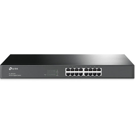 TP-Link 16-portni gigabitni switch. Neupravljan. Gigabit Ethernet (10/100/1000). Puni dupleks. Montaža u rack. 1U